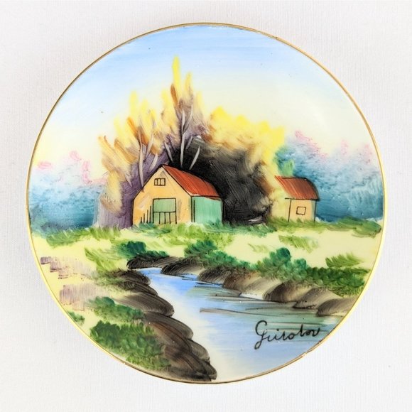 Set of 3 Handpainted Japanese Porcelain Decorative Wall Plates Asian Rural Scene - Picture 4 of 10